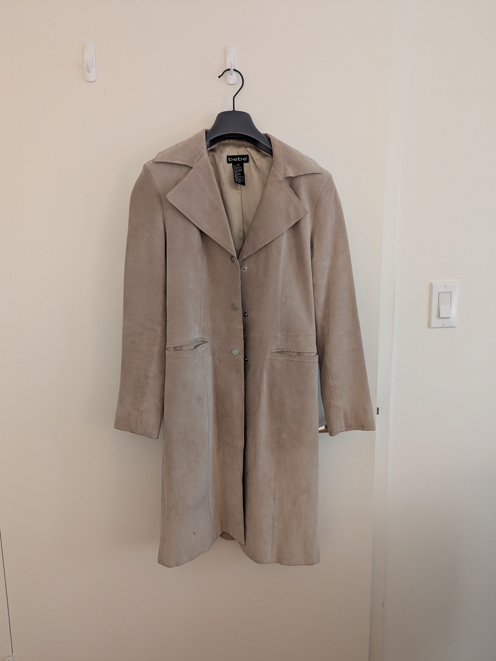 Bebe Taupe Suede Long Coat